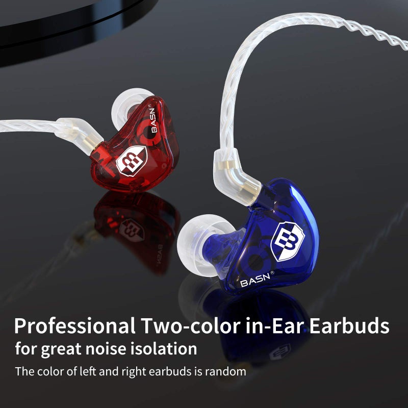 BASN Professional in Ear Monitor Headphones for Singers Drummers Musicians with MMCX Connector IEM Earphones (Lux Clear Red Blue) - Image 3
